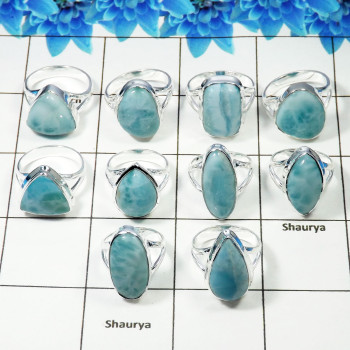 10 Pcs Larimar Cab A Ring - WSLR875 AOCT25 Solid 925 Sterling Silver Cab Larimar Handmade Wholesale Ring Lot   Ring Size:- 5US t
